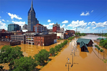 The Cumberland River overflowed its banks in 2010, causing floodwaters to rise around the riverfront area and several blocks of downtown Nashville. May 3, 2010