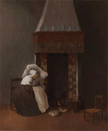 Interior with a Sick Woman by a Fireplace, circa 1654–1656