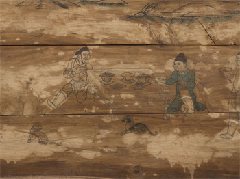Chinese, Liao dynasty, 907–1125. Coffin box panel: Outdoor Banquet (detail), 10th–early 11th century. Wood with lacquer-based pigment. Princeton University Art Museum. Museum purchase, Fowler McCormick, Class of 1921, Fund (1995-86)